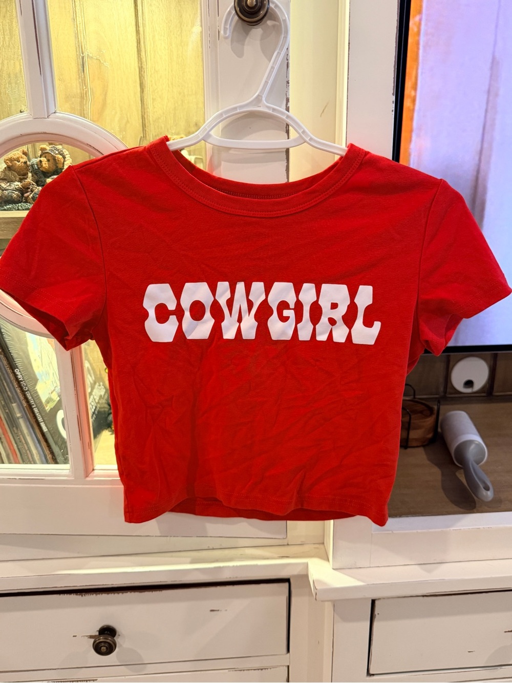 Red "COWGIRL" Graphic Crop Tee for women